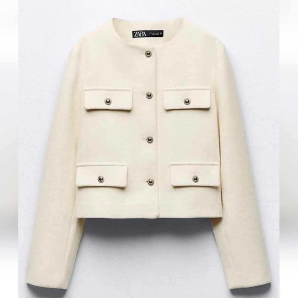 Zara Tweed Cropped Blazer Jacket Size S - Picture 13 of 16